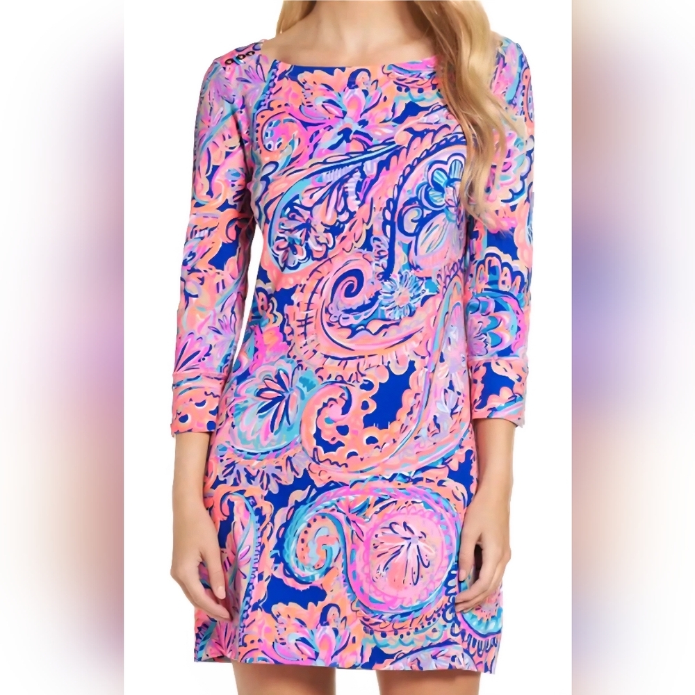Lilly Pulitzer Size XL Sophie Dress 50+ UPF. Blue Current Drop Me A Line ❤️ EEUC